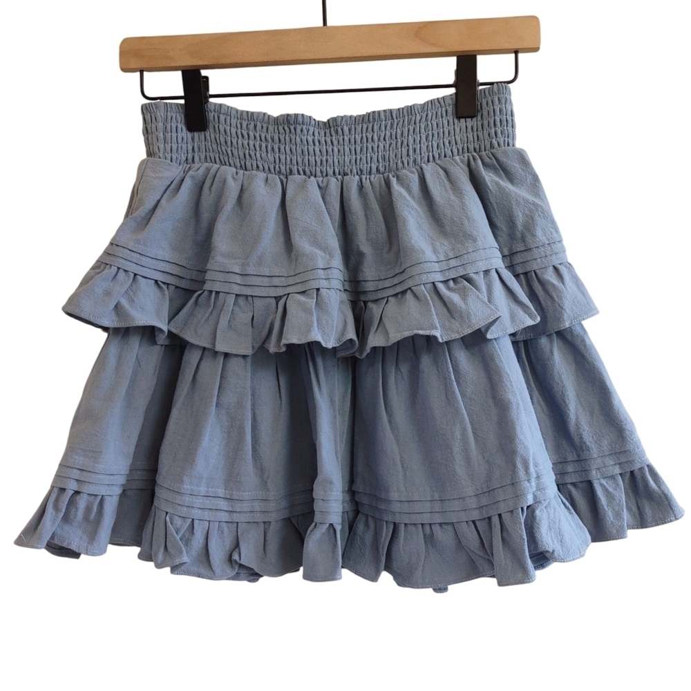 Mustard Seed Blue Gray Bubble Mini Skirt - Picture 2 of 5
